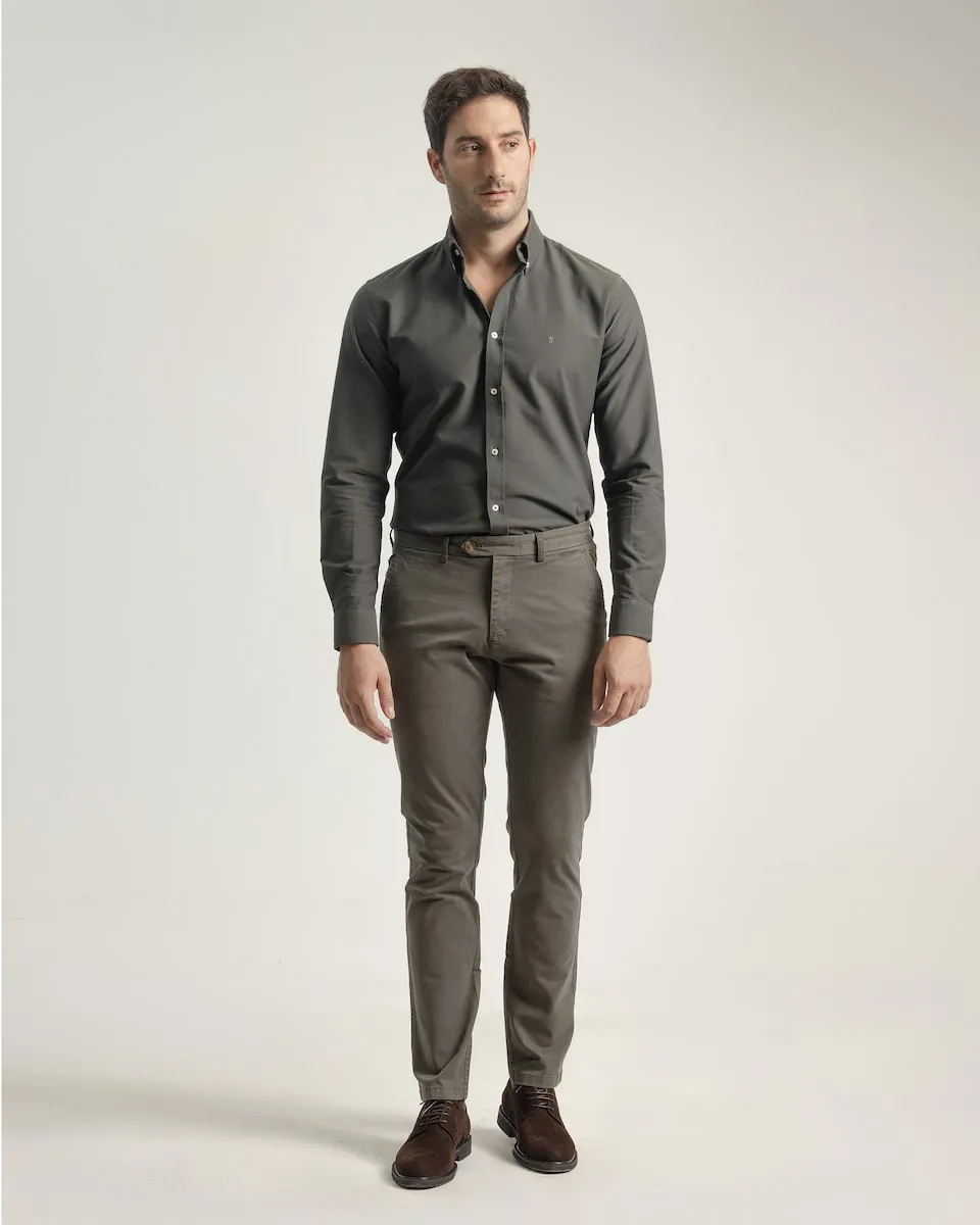 

Мужские хлопковые брюки чинос с твиловым плетением, облегающего кроя PuroEgo, темно-коричневый