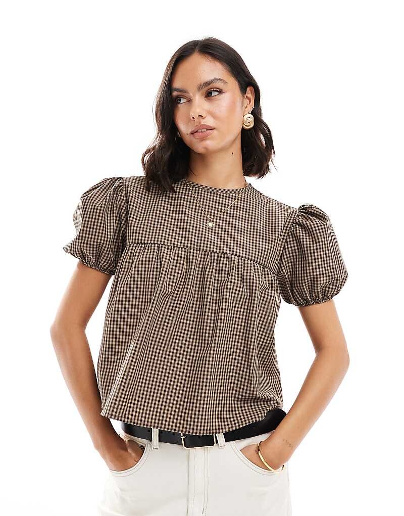 

ASOS DESIGN – клетчатый топ в стиле бэби-долл с короткими рукавами и пышными рукавами