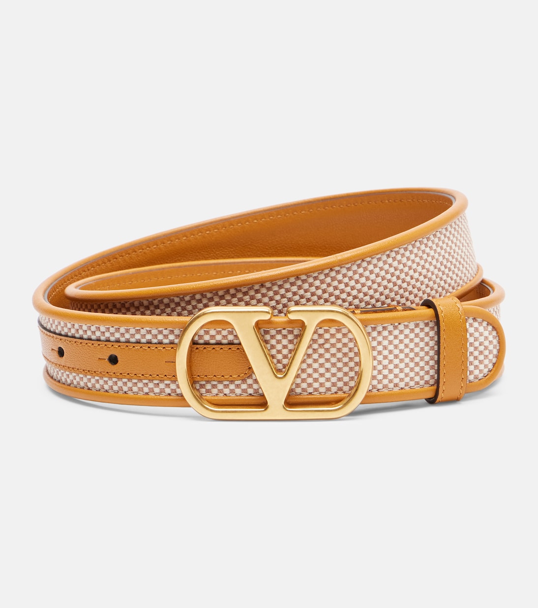 

Ремень из кожи и холста VLogo Valentino Garavani, Naturale/Tobacco/Golden Cui