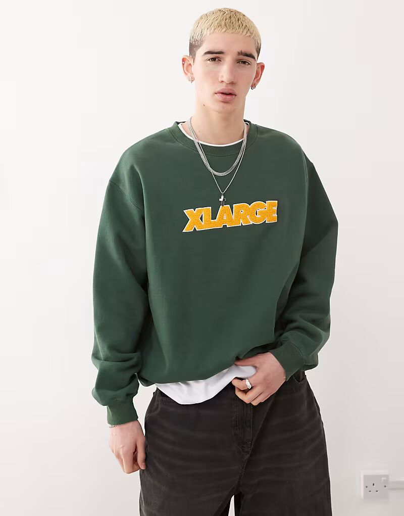 

Толстовка XLARGE с контрастным текстурированным логотипом зеленого цвета