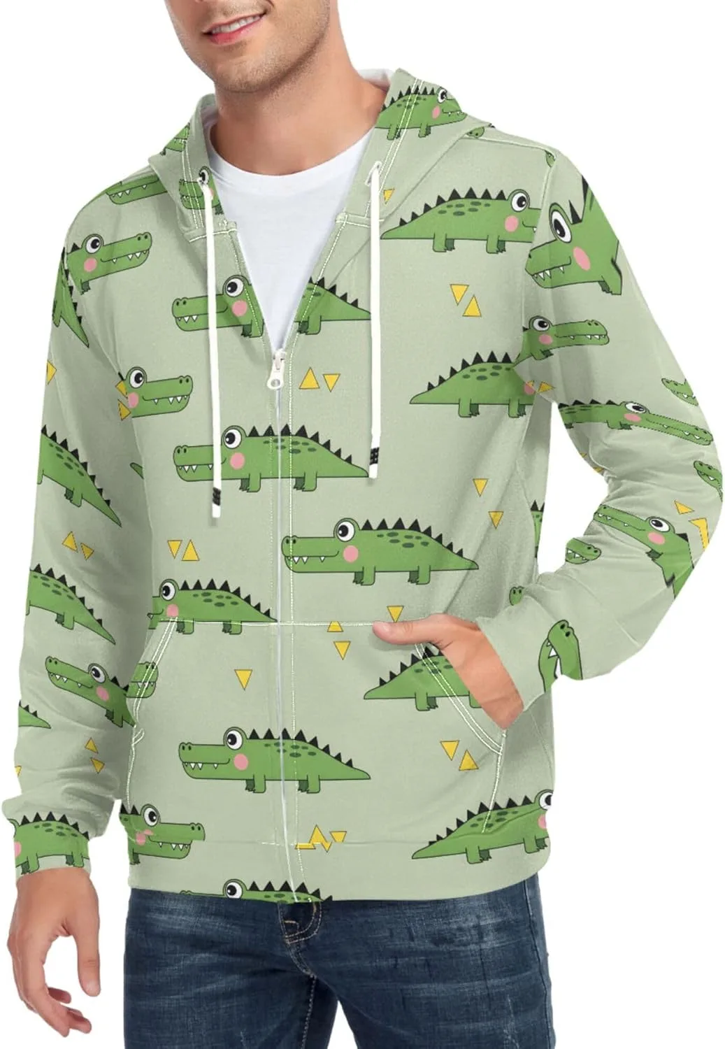 

Мужская толстовка с капюшоном на молнии Green Crocodile Triangles CUPADA