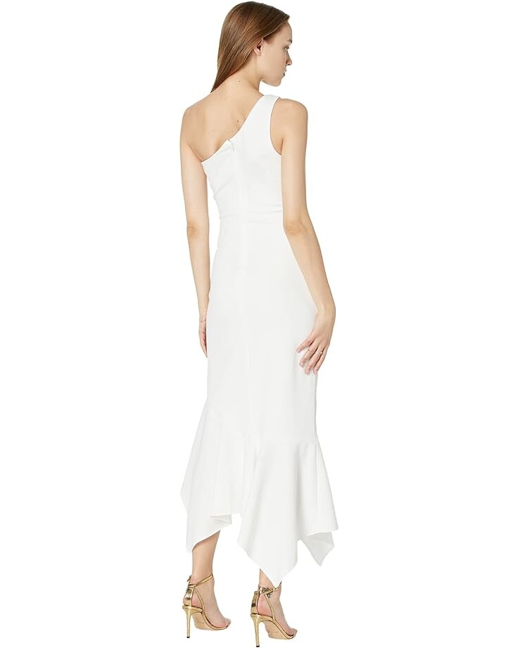 

Платье XSCAPE Midi One Shoulder Scuba Crepe Ruffle, белый