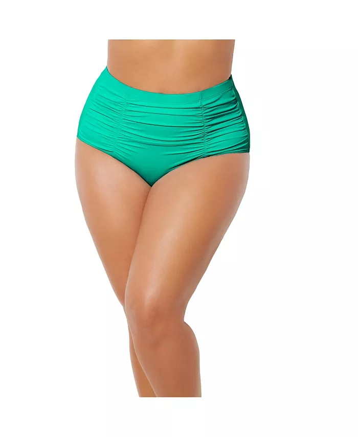 

Женские плавки-шорты с высокой талией и сборками Swimsuits for All, зеленый