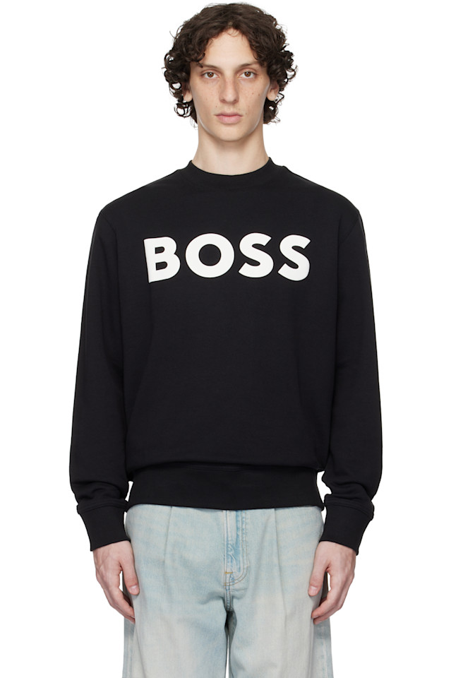 

Свободная хлопковая худи с логотипом из махровой ткани Boss, черный