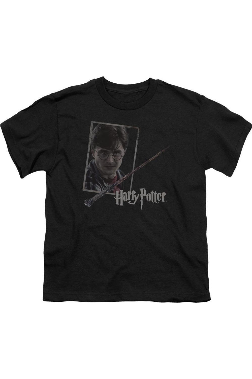 

Футболка с коротким рукавом для детей с портретом и волшебной палочкой Гарри Поттера Gildan, черный