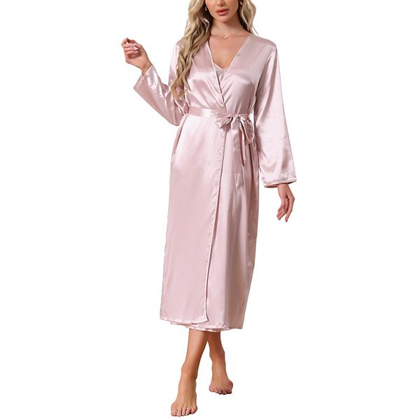

Женский комплект из 2 предметов: атласный халат-кимоно и мягкая шелковая ночная сорочка-камисоль миди Inspire Chic, Pink