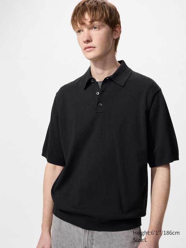 

Стирающийся трикотажный джемпер-поло (короткий рукав) Uniqlo, черный