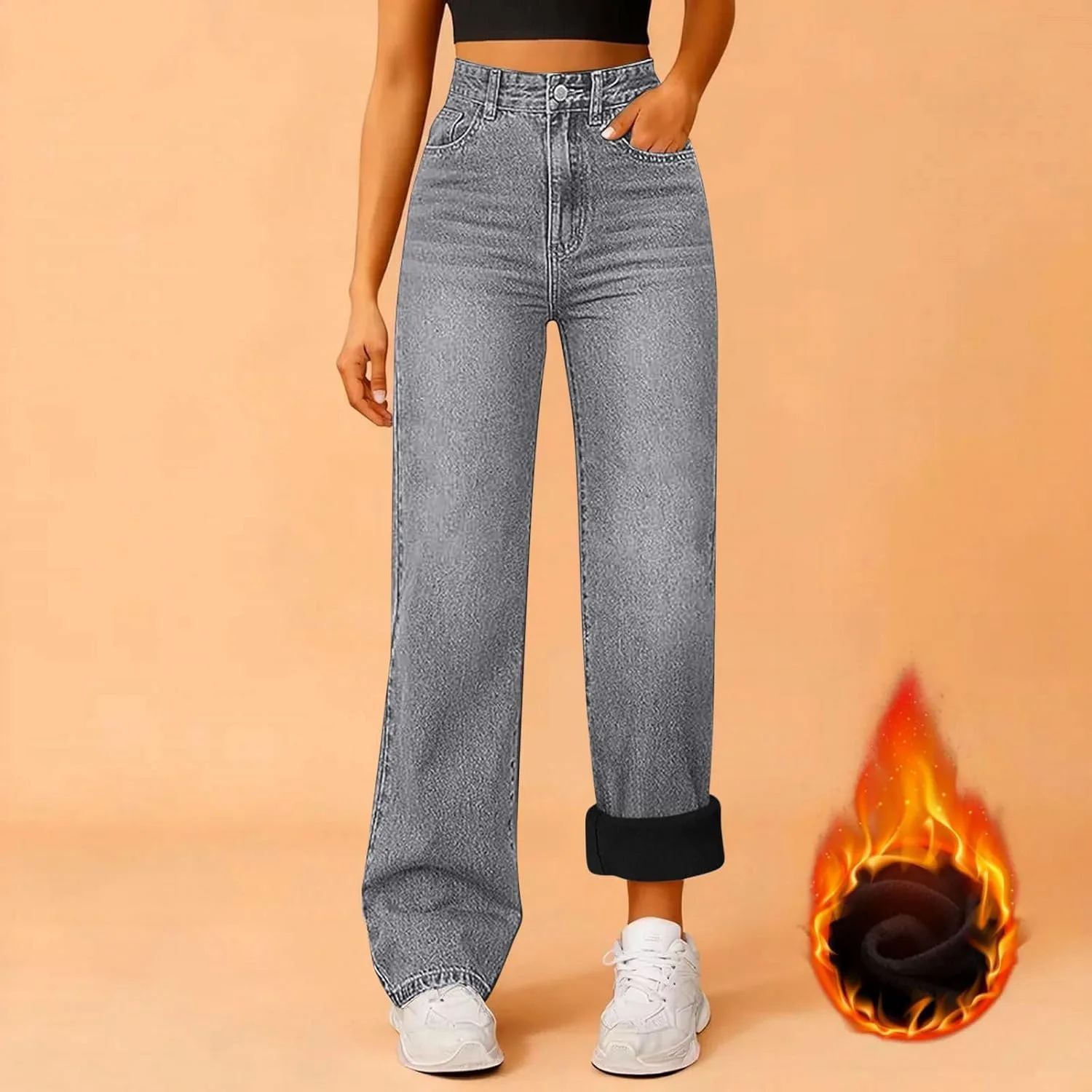 Утепленные джинсы женские high waisted wide leg — фото 2