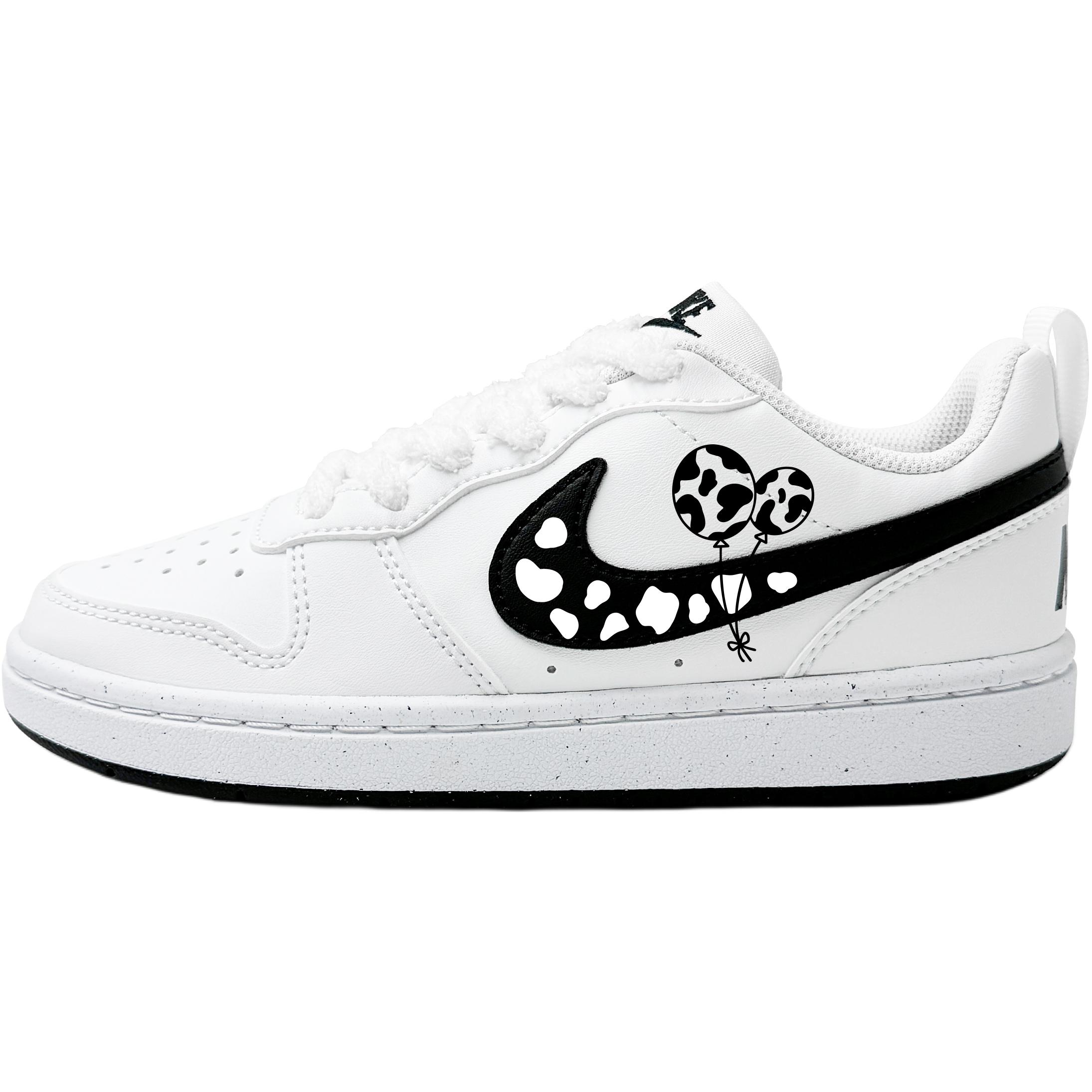 

Nike Детские скейтбордистские кроссовки Court Borough Cow Balloons, износостойкие, низкие, белые, черные, для подростков