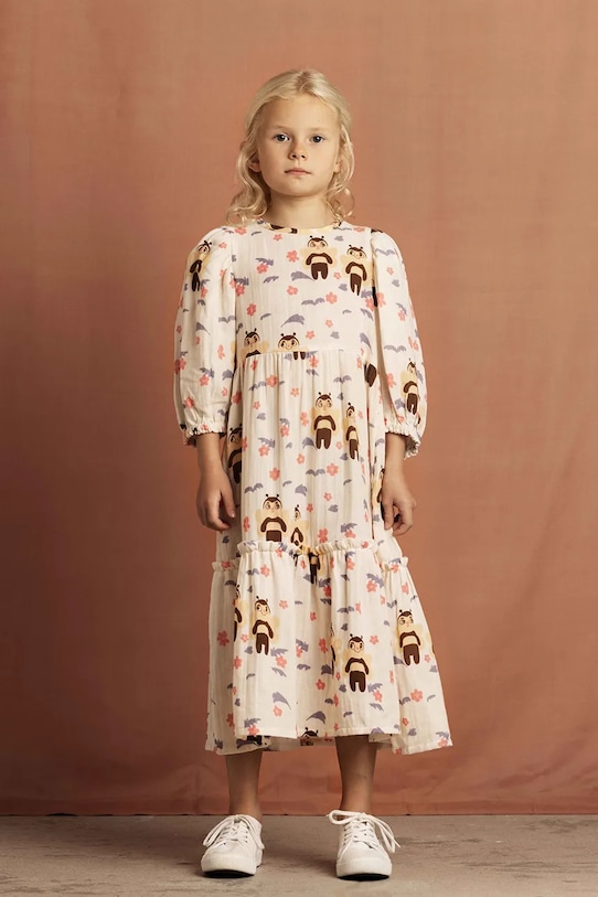 

Детское хлопковое платье Muslin bee Mini Rodini, бежевый