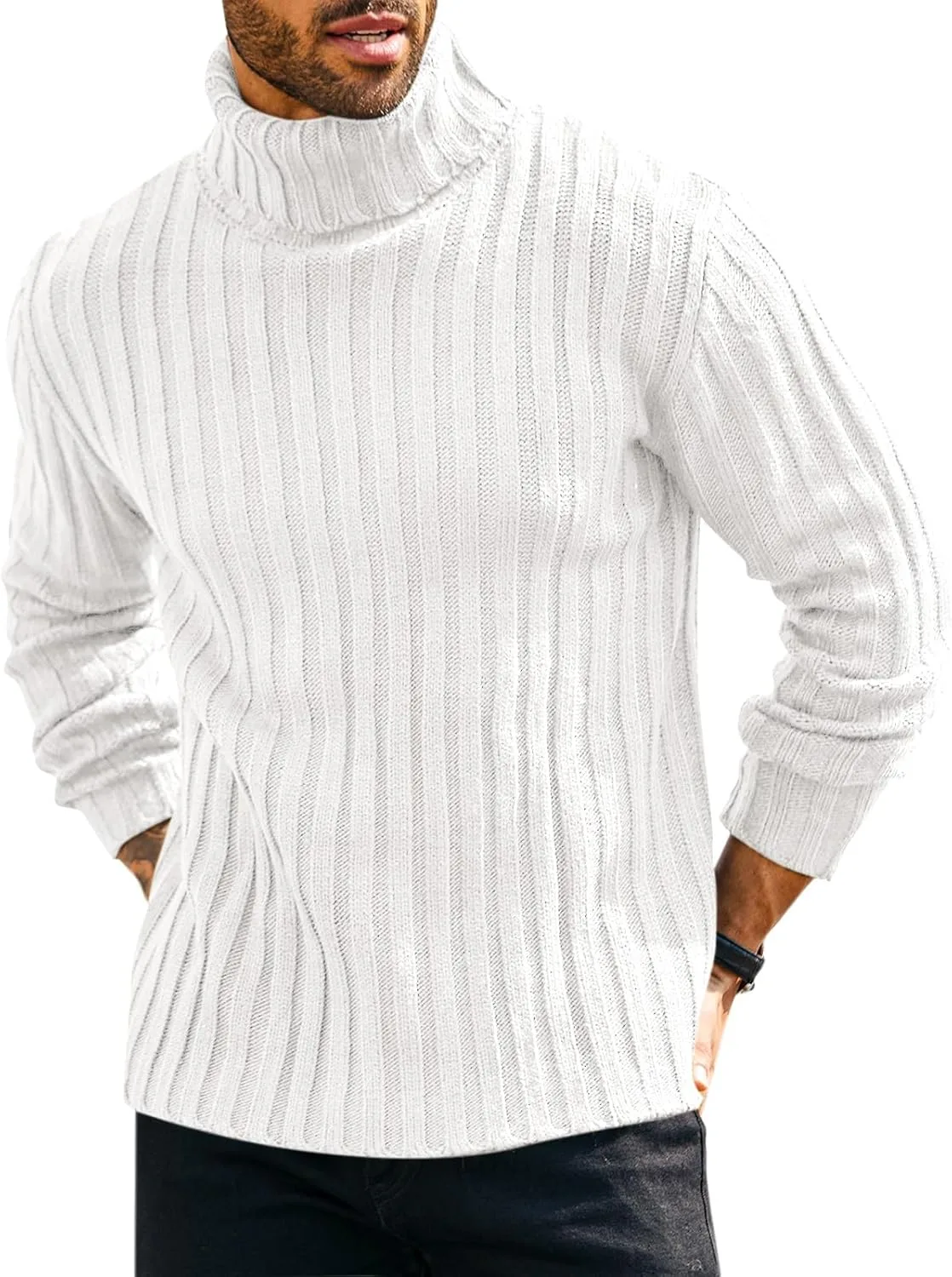 

Runcati мужской объемный свитер с воротником-стойкой, кабельная вязка, casual, slim fit, для осени и зимы