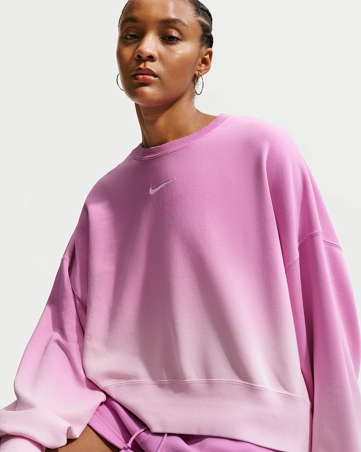 Женский оверсайз свитшот с круглым вырезом Nike Sportswear Phoenix Fleece, Pink Foam/Light Magenta/Light Magenta — фото 3