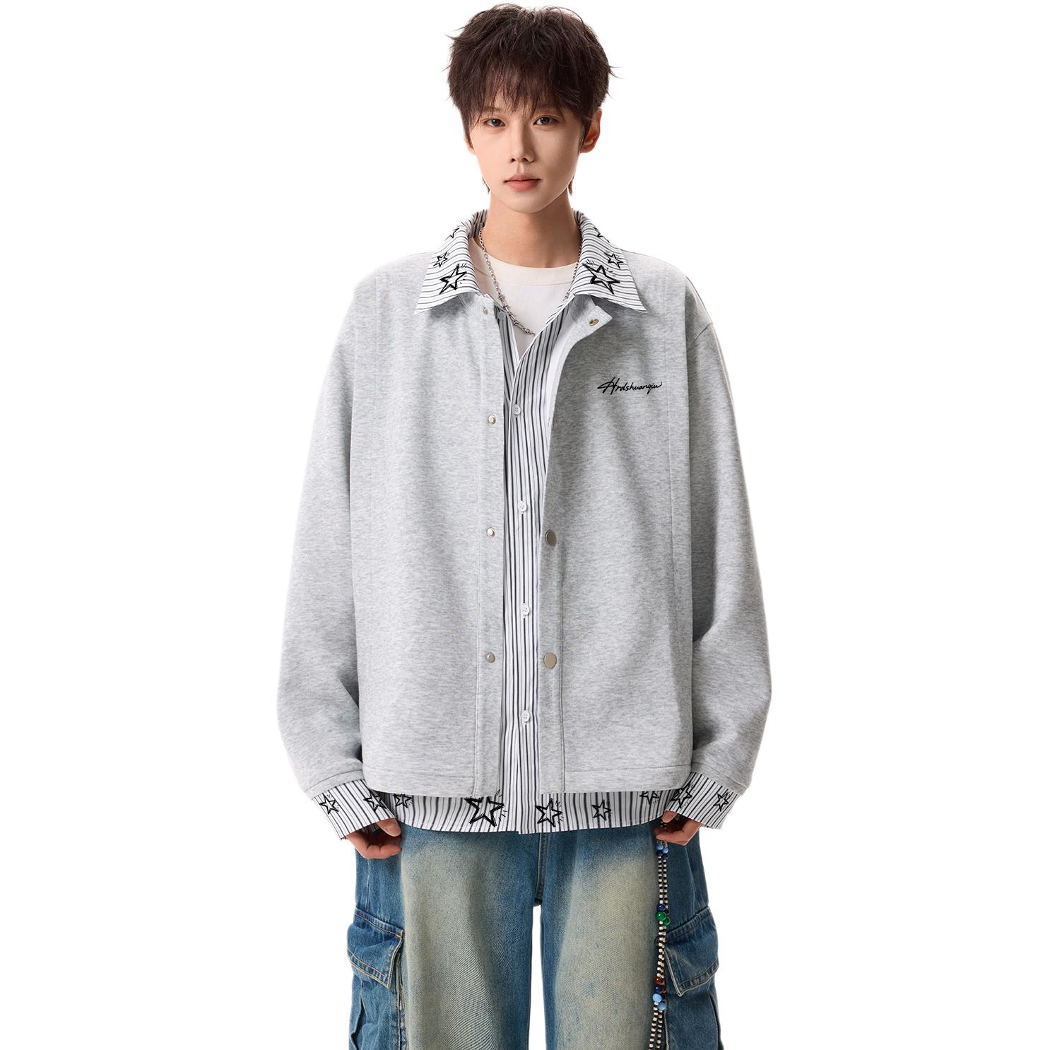 

Рубашка Unisex Lapel Moderate Mock Two Piece HUANQIU, heather серый