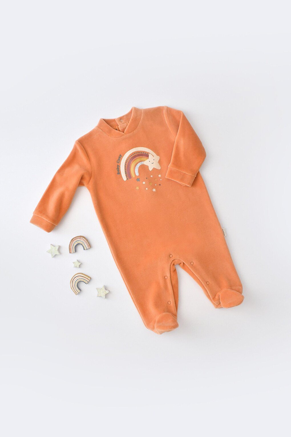 

Бархатный комбинезон с ботильонами BabyCosy Organic Wear, коралл