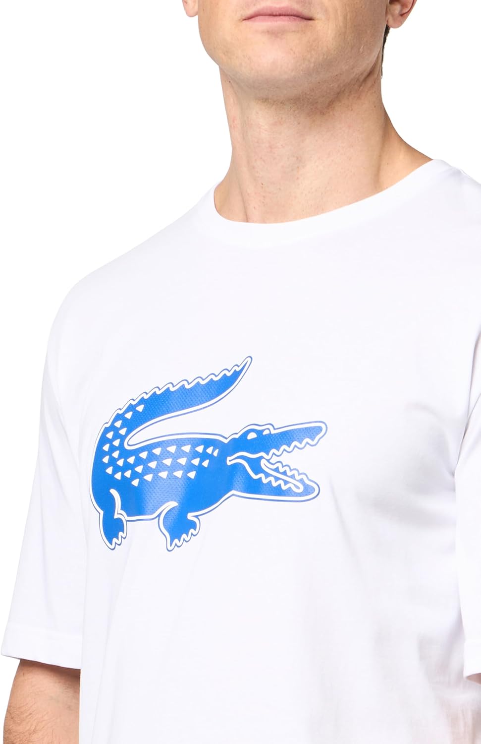 Мужская футболка Lacoste для высокой посадки, с круглым вырезом, коротким рукавом, стандартным кроем и фирменной символикой, White/Kingdom — фото 3