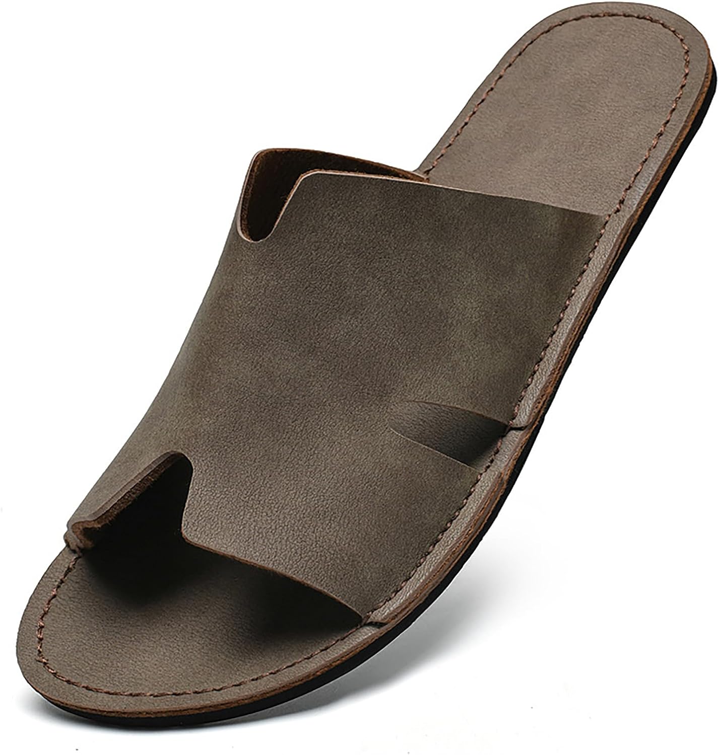 

Мужские сандалии Forevercan из натуральной кожи, с плоской подошвой, модные, с круглым носком, на липучке, с мягкой подошвой, для пляжа, лето, отдых, вечеринки, коричневый