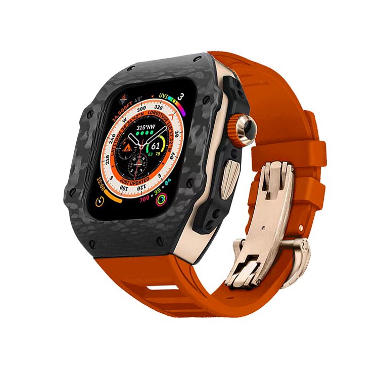 

Vobafe Часы Strap Apple Compatibility Carbon Fiber Material, Black with rose gold case + orange butterfly buckle strap
