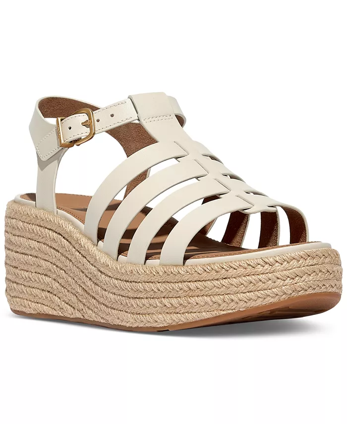 Женские эспадрильи на платформе с кожаным клином FitFlop, коричневый/бежевый