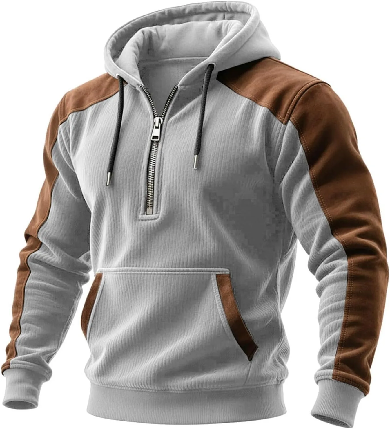 

Мужская худи на четверть молнии из вельвета с контрастным цветом