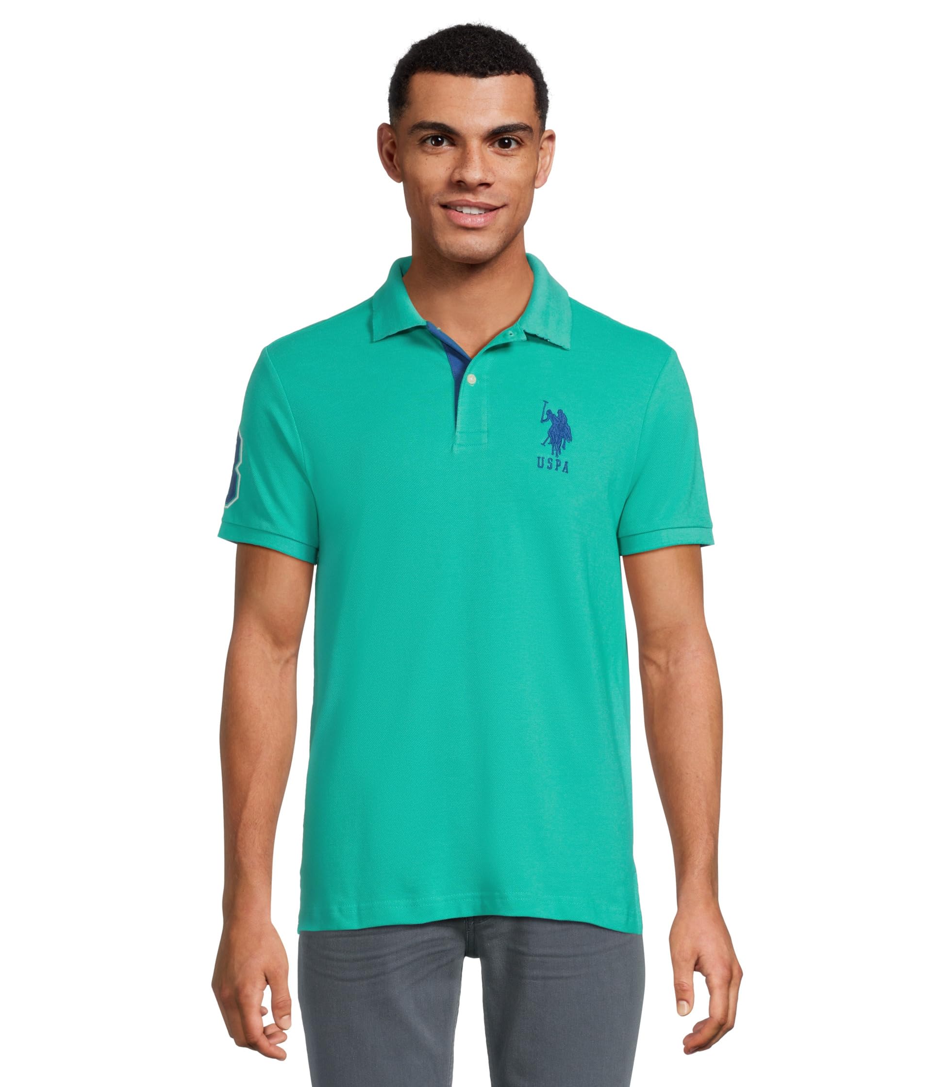 

Поло U.S. POLO ASSN. Slim Fit Big Horse Polo With Stripe Collar, Aqua TealSee Less