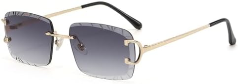 

синие коричневые солнцезащитные очки без оправы UV400 для мужчин и женщин, квадратные солнцезащитные очки для мужчин, без оправы, металлические, модные MTZJH, Gold With Gray