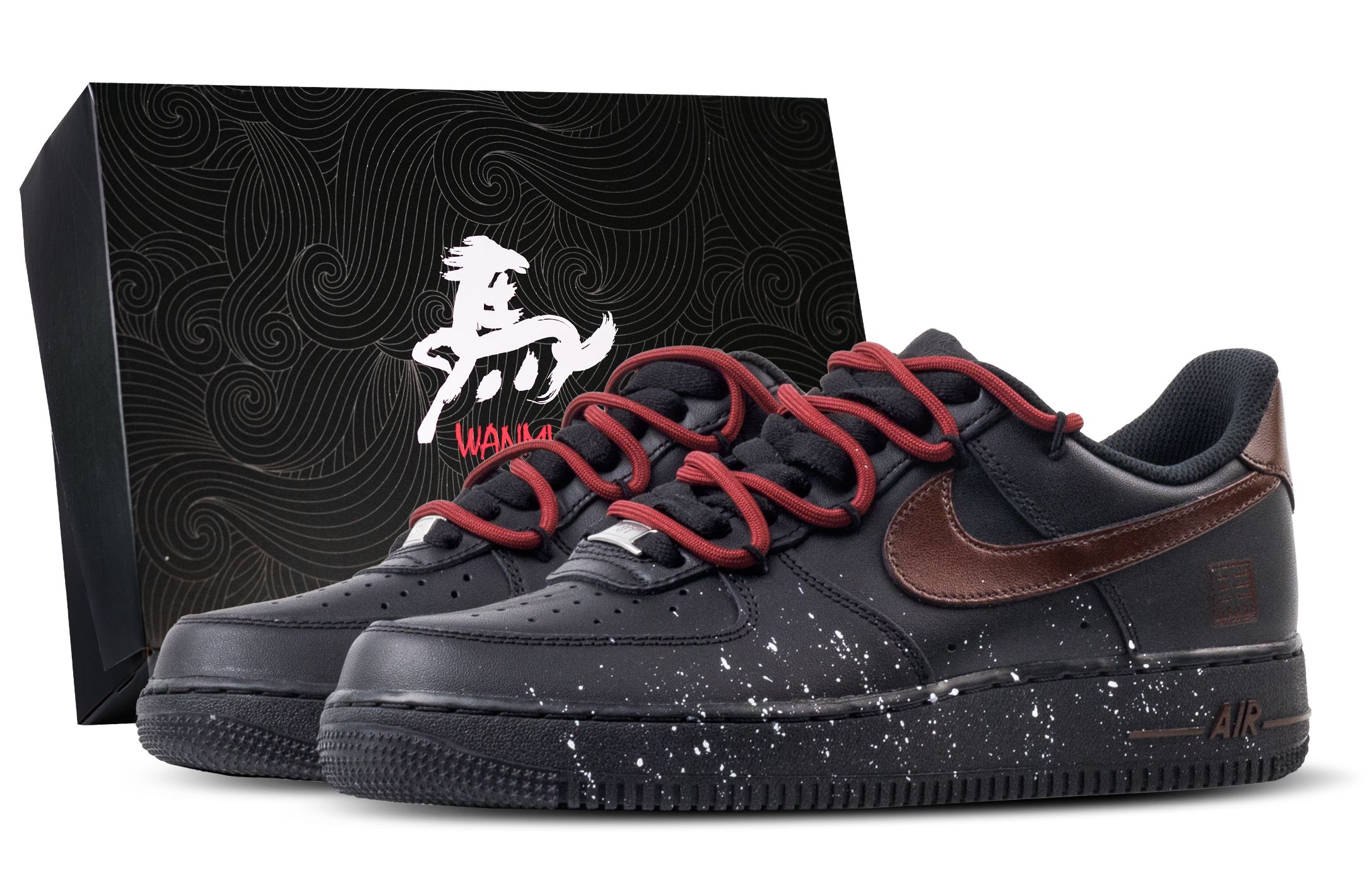 

Nike Кроссовки для скейтбординга Air Force 1 Red Horse Ink Shadow Abrasion Resistant Balance Low top Unisex черные красные