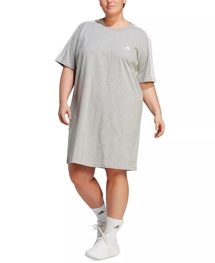

Платье-футболка с 3 полосками Plus Size Essentials для бойфренда adidas, серый
