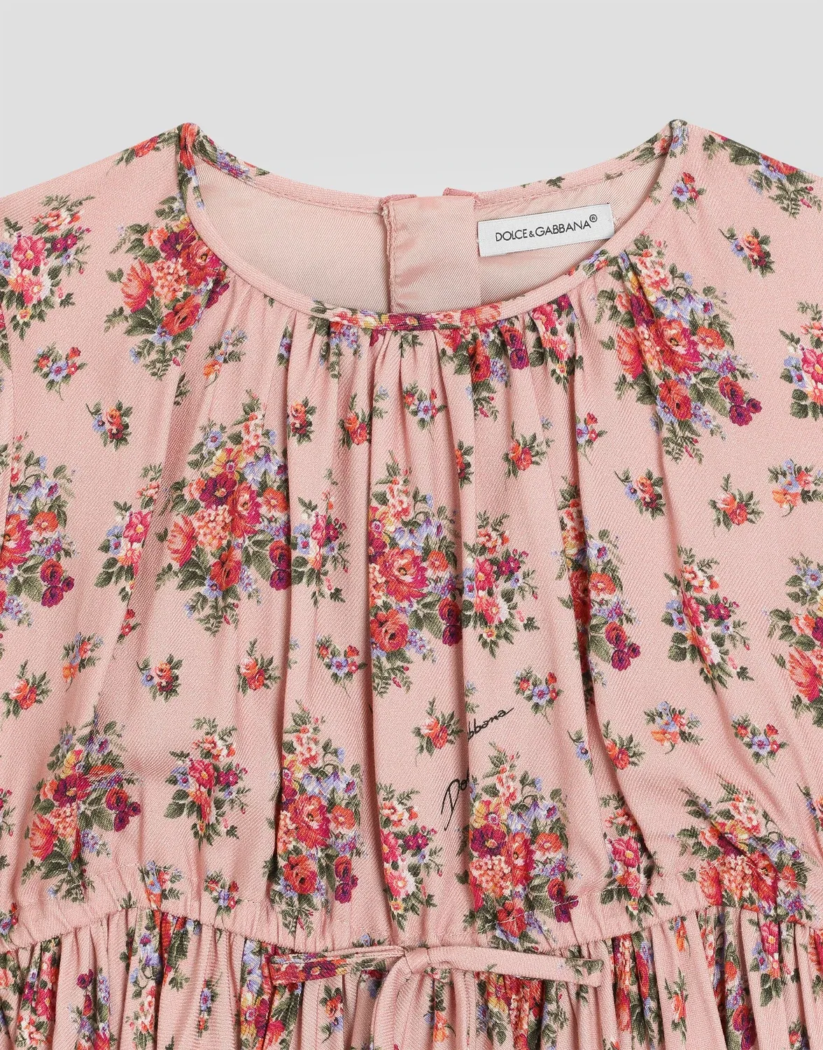 Платье из вуали с принтом небольших букетов цветов DOLCE & GABBANA, розовый — фото 3