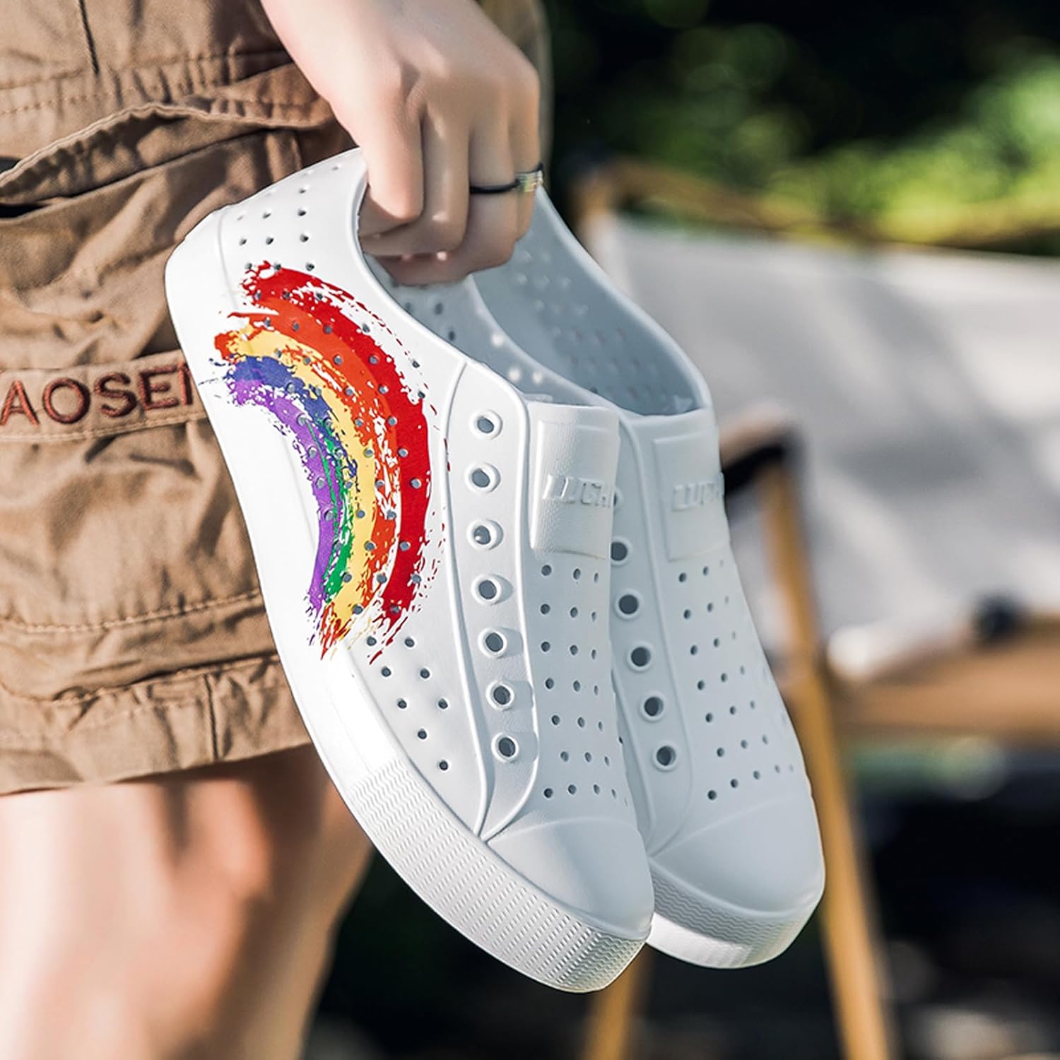 Яркие женские сабо с принтом для сада Fliozy, Rainbow — фото 4