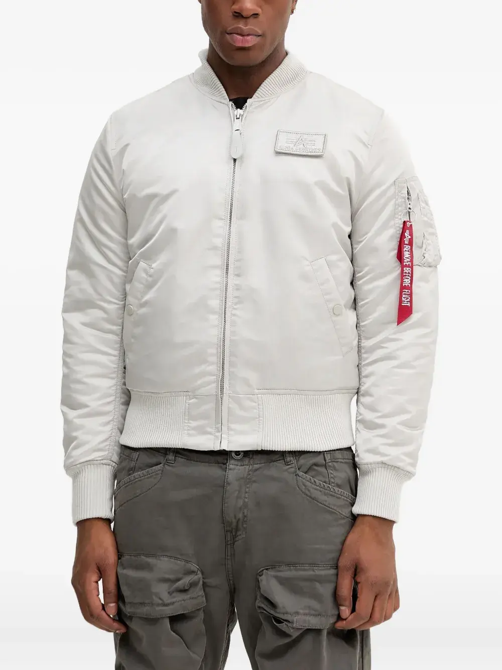 

Бомбер MA-1 с капюшоном и принтом Alpha Industries, серый