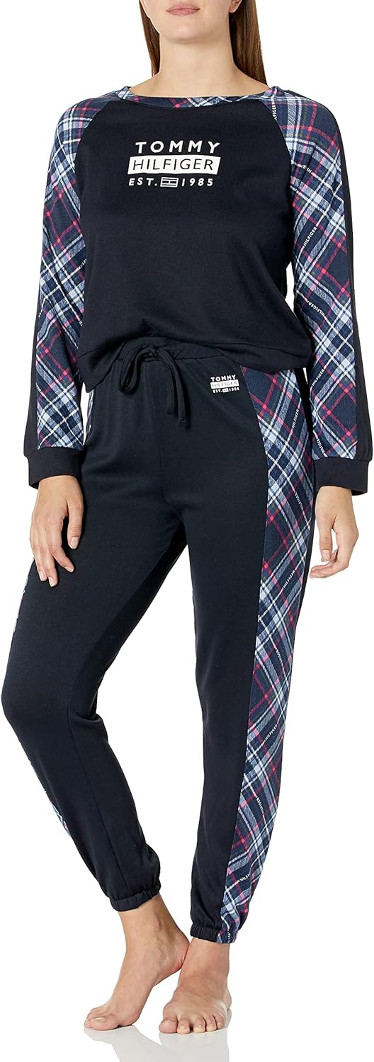 Пижамный комплект Tommy Hilfiger Hacci с длинным рукавом и джоггерами, женский, Tommy Tartan Logo Plaid