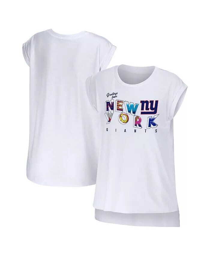 

Женская белая футболка New York Giants Greeting From Muscle Wear By Erin Andrews