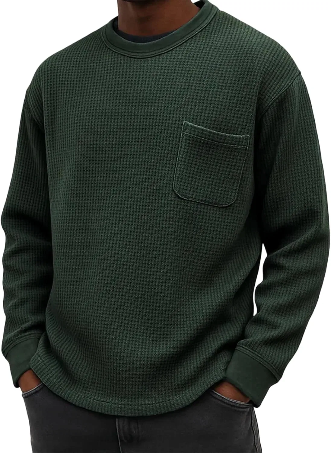Мужская футболка с длинным рукавом, вафельная вязка, Generic, Dark Green