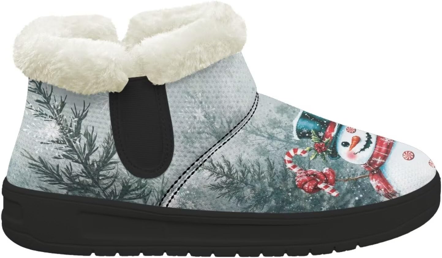 

Зимние теплые плюшевые ботинки Forchrinse с меховой подкладкой для женщин и мужчин, удобные зимние ботильоны для прогулок, Christmas Snowman Design