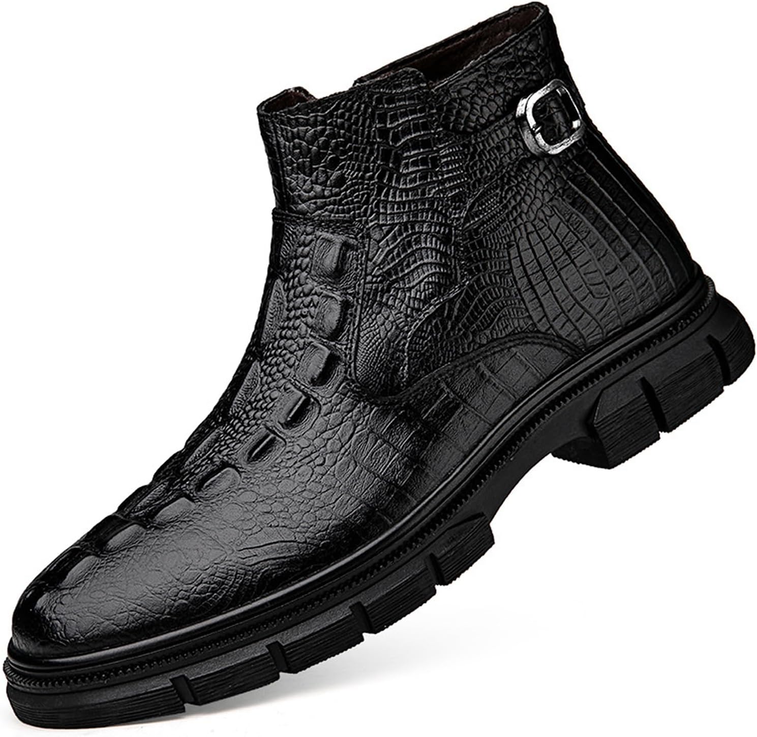 

Мужские кожаные ботинки Челси с боковой молнией и принтом, удобная платформа, высокие ботинки Чакка с пряжкой, деловые оксфорды, ботильоны Lossarye, черный