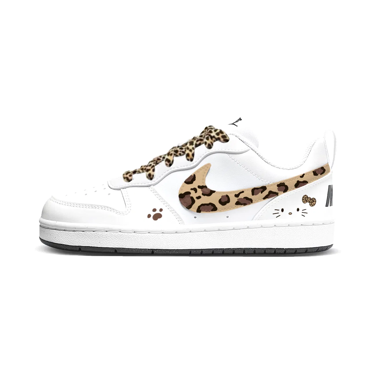 Кроссовки детские Nike Court Borough Leopard Print Kitten Low Top белые/коричневые — фото 3