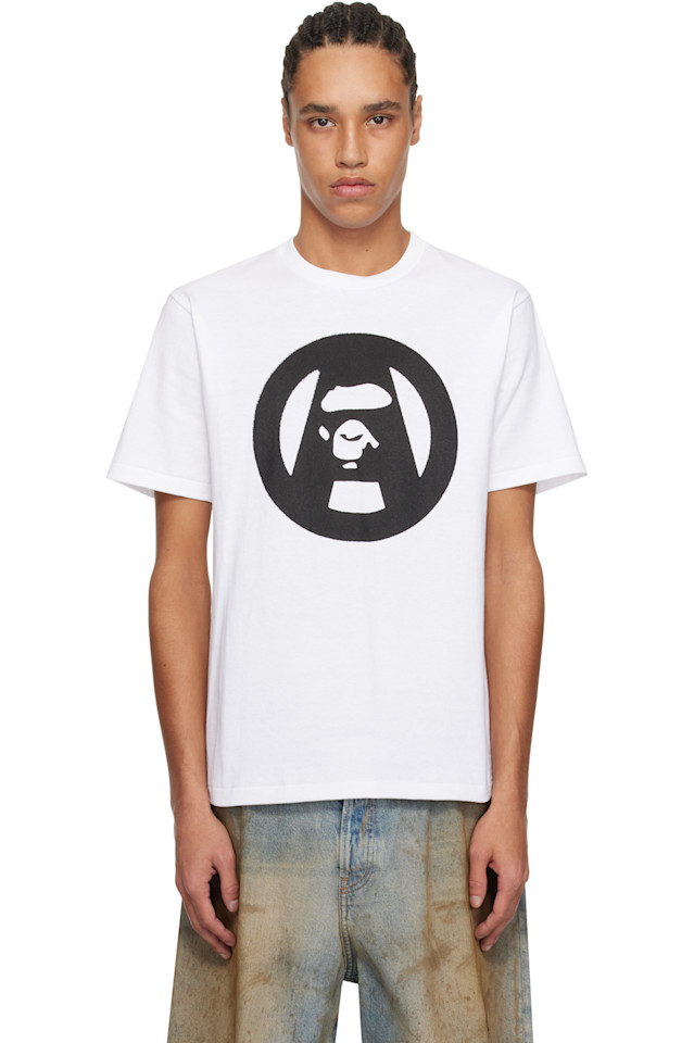 

Футболка с трафаретным круглым лицом обезьяны Bape, белый