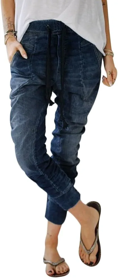 Женские классические джинсы slim fit на шнурке с высокой талией