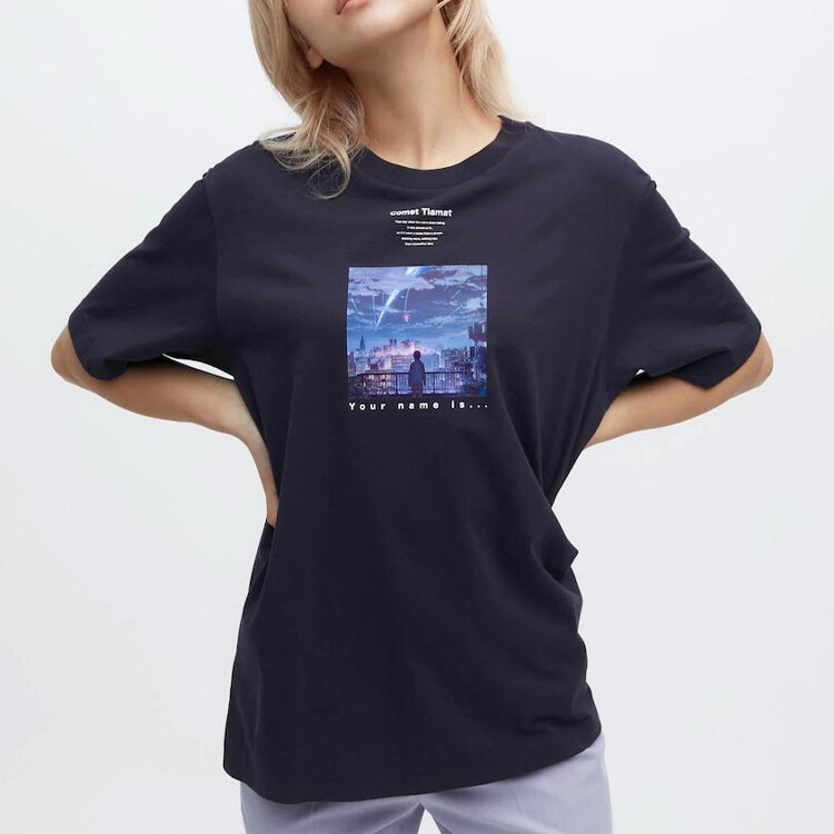 Футболка X Makoto Shinkai SS23 унисекс темно-синяя Uniqlo, темно-синий — фото 4