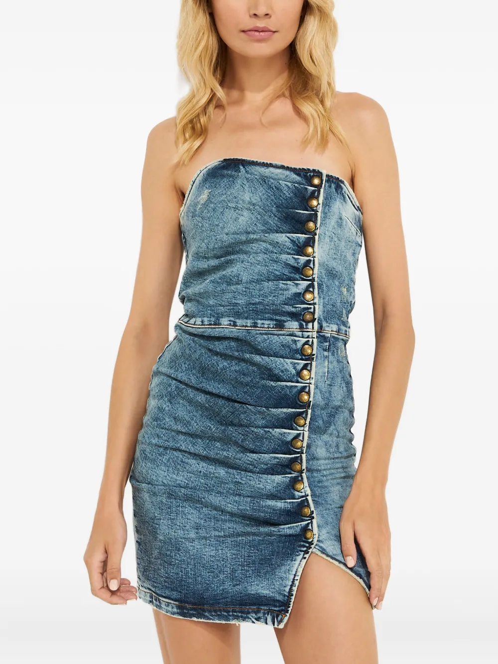 

Мини-платье без бретелек на пуговицах Retrofete, синий