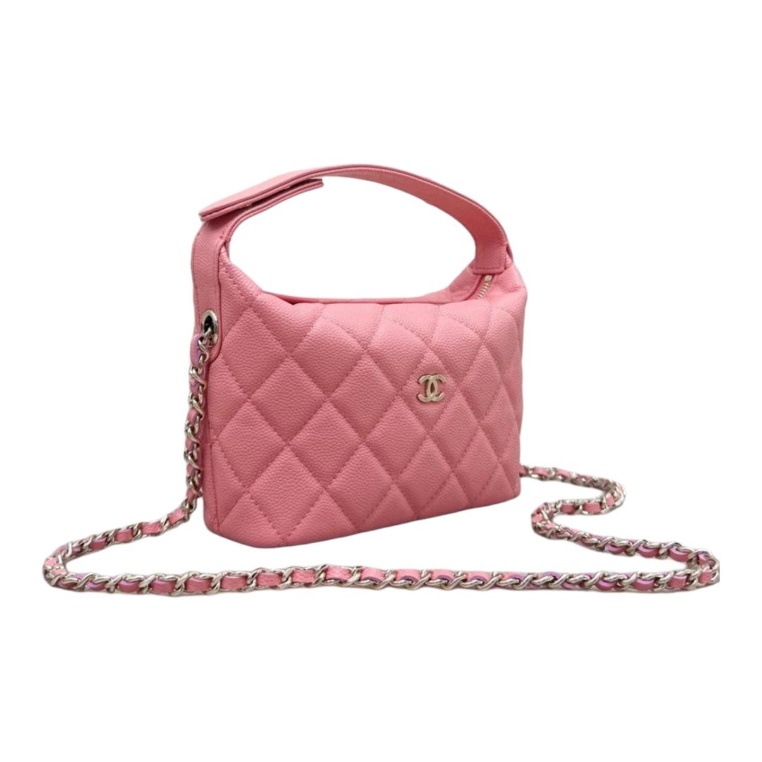 CHANEL Сумка-хобо из зернистой телячьей кожи, наплечная сумка, женская поясная сумка светло-розовый красный — фото 2