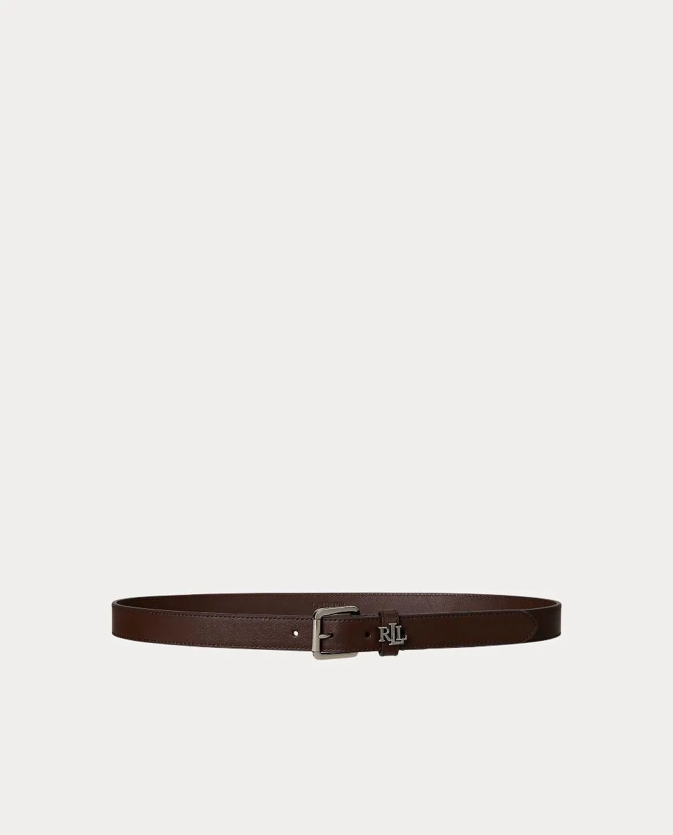 

Женский кожаный ремень с серебристой пряжкой Lauren Ralph Lauren, темно-коричневый