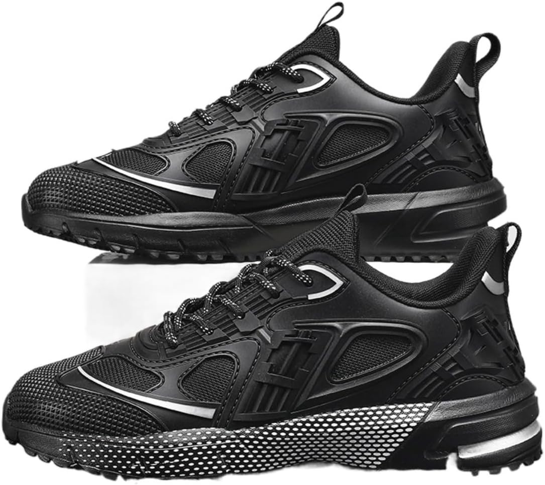 

Футуристические кроссовки Y2K для мужчин с верхом из прочной сетки и ПУ, легкая амортизирующая подошва для бега, тренировок и повседневной носки с дизайном для высокой сцепления Zixcplaz, черный