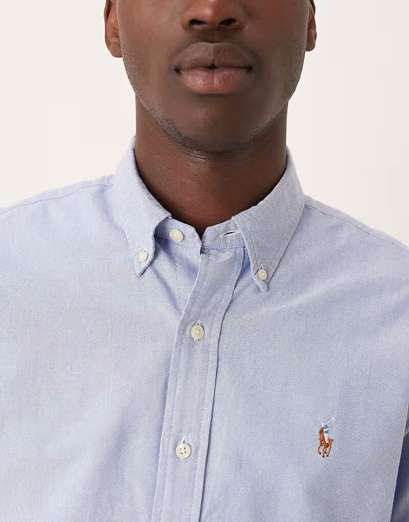 Рубашка Polo Ralph Lauren Custom Fit Oxford светло-синего цвета — фото 3