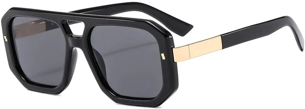 

Ретро-солнцезащитные очки с двойной перемычкой 2027 года для женщин и мужчин, модные, с цветной оправой, защита от ультрафиолета UV400 MTZJH, Black Black