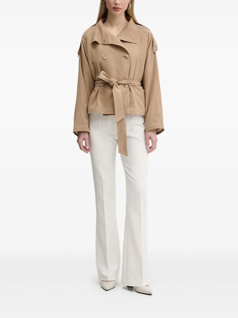 

Двубортный тренчкот с поясом HUGO, нейтральный