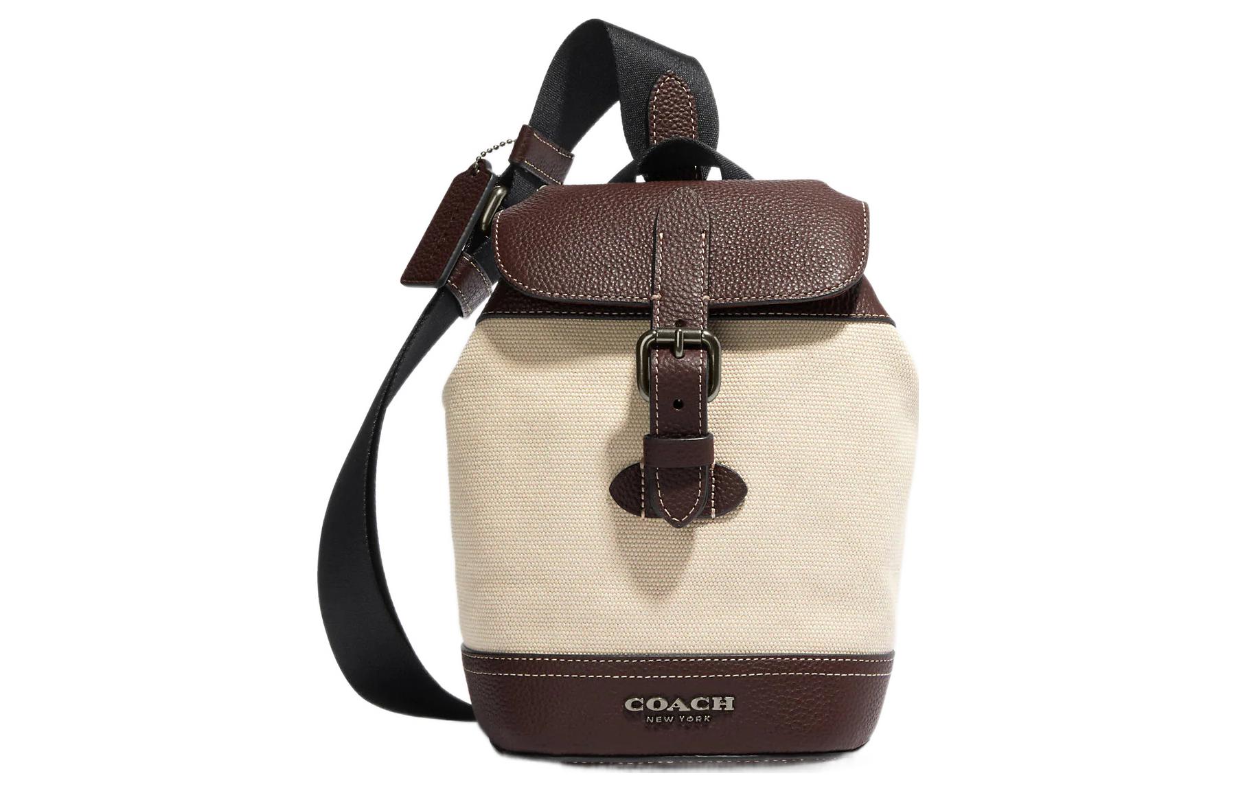

COACH Сумка-слинг Hudson из шагреневой кожи с холстом, мини-сумка через плечо, мужская, бежево-красно-коричневая