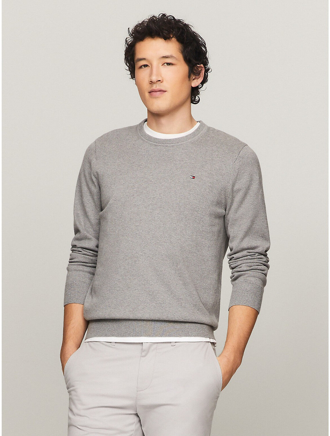 

Мужской свитер с круглым вырезом и логотипом Tommy Hilfiger, цвет Grey Heather