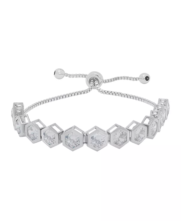 

Браслет-Боло с регулируемой оправой из кубического циркония с тонким посеребренным покрытием и шестиугольным безелем Macy'S, silver