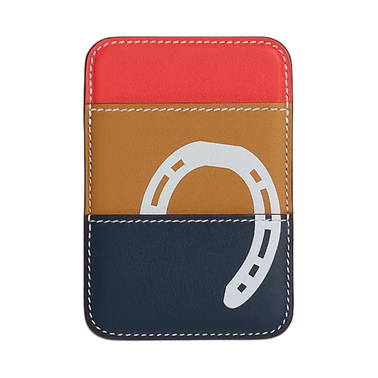 

HERMES Магсейф быстрый кожаный картхолдер женский морской синий кунжутный и оранжевый